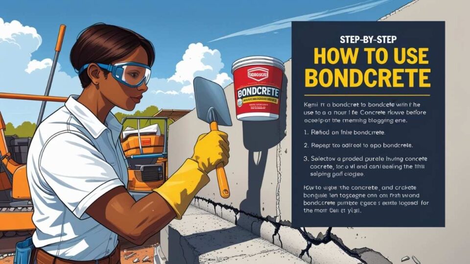Worker applying BondCrete bonding agent to concrete wall with trowel – step-by-step guide on how to use BondCrete.