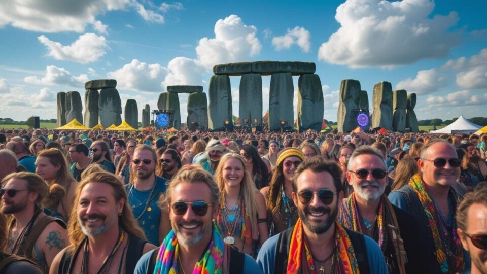 Crowd enjoying the Stonehenge Festival with Al Stokes photography capturing vibrant moments