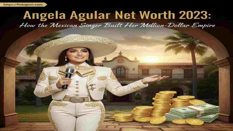 Angela Aguilar smiling on stage in 2023, showcasing her success and wealth from music and global performances.